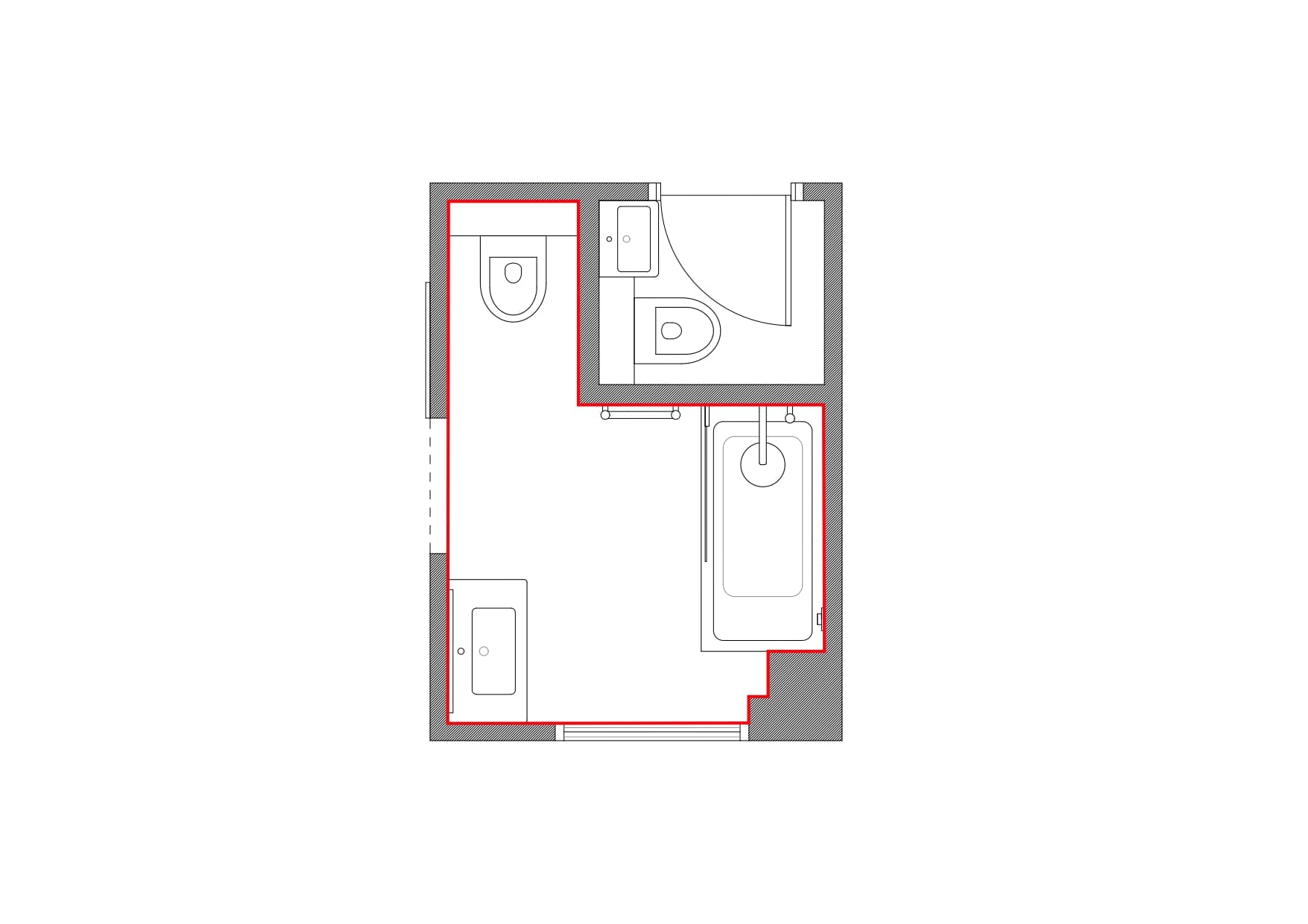 Proposed plan, the private en-suite area highlighted
